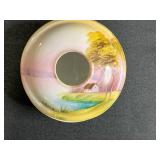 Pair of Hand Painted Nippon Porcelain Hair Receivers with Floral and Landscape Designs