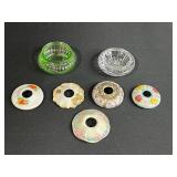 Collection of Misc Mismatched Vintage Glass and Porcelain Hair Receiver Bowls & Tops inc Uranium Glass