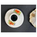 Collection of Misc Mismatched Vintage Glass and Porcelain Hair Receiver Bowls & Tops inc Uranium Glass