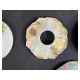 Collection of Misc Mismatched Vintage Glass and Porcelain Hair Receiver Bowls & Tops inc Uranium Glass