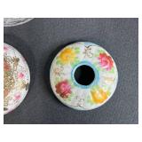 Collection of Misc Mismatched Vintage Glass and Porcelain Hair Receiver Bowls & Tops inc Uranium Glass