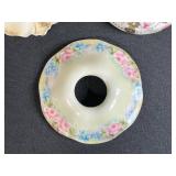 Collection of Misc Mismatched Vintage Glass and Porcelain Hair Receiver Bowls & Tops inc Uranium Glass