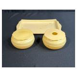 Vintage Ivory Plastic Vanity Set with Tray and Lidded Jars & Hair Receiver