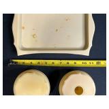 Vintage Ivory Plastic Vanity Set with Tray and Lidded Jars & Hair Receiver