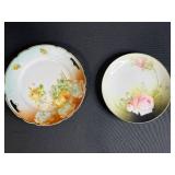 Set of 2 Antique Porcelain Plates with Floral Rose Designs