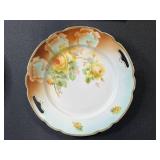 Set of 2 Antique Porcelain Plates with Floral Rose Designs