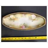 Vintage Porcelain Vanity Set with Hand Painted Tray, Bavaria Vase, Milk Glass Toothpick Holder, and Wood Trinket Box