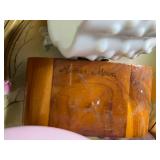 Vintage Porcelain Vanity Set with Hand Painted Tray, Bavaria Vase, Milk Glass Toothpick Holder, and Wood Trinket Box