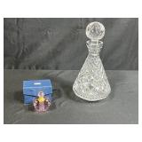Crystal Decanter and Faceted Glass Perfume Bottle with Box
