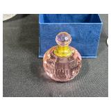 Crystal Decanter, 2 Champagne Flutes, and Pink Perfume Bottle Set