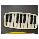 Set of Art Glass Trinket and Serving Dishes with Piano and Cat Designs