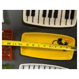 Set of Art Glass Trinket and Serving Dishes with Piano and Cat Designs