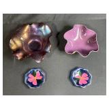 Set of 2 Art Glass Decorative Bowls and 2 Floral Glass Coasters