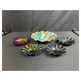 Set of Art Glass Bowls Iridescent and Swirled Designs - display stand not inc