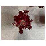 Set of 3 Hand-Blown Ruby Red Ruffled Glass Pieces