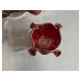 Set of 3 Hand-Blown Ruby Red Ruffled Glass Pieces