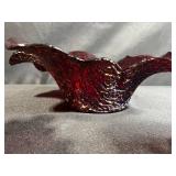 Set of 3 Hand-Blown Ruby Red Ruffled Glass Pieces