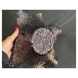 Set of 3 Hand-Blown Ruby Red Ruffled Glass Pieces