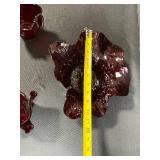 Set of 3 Hand-Blown Ruby Red Ruffled Glass Pieces