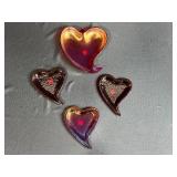 Set of 4 Red Iridescent Heart-Shaped Glass Trinket Dishes