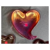 Set of 4 Red Iridescent Heart-Shaped Glass Trinket Dishes
