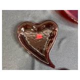 Set of 4 Red Iridescent Heart-Shaped Glass Trinket Dishes