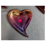 Set of 4 Red Iridescent Heart-Shaped Glass Trinket Dishes