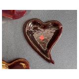 Set of 4 Red Iridescent Heart-Shaped Glass Trinket Dishes