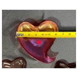 Set of 4 Red Iridescent Heart-Shaped Glass Trinket Dishes