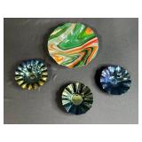 Set of 4 Art Glass Decorative Bowls with Swirl and Iridescent Finishes