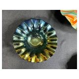 Set of 4 Art Glass Decorative Bowls with Swirl and Iridescent Finishes