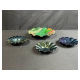 Set of 4 Art Glass Decorative Bowls with Swirl and Iridescent Finishes