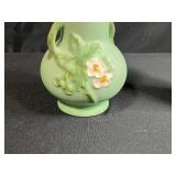 Pair of Vintage Weller Green Pottery Floral Vases