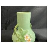 Pair of Vintage Weller Green Pottery Floral Vases