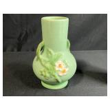 Pair of Vintage Weller Green Pottery Floral Vases