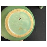 Pair of Vintage Weller Green Pottery Floral Vases