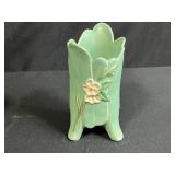 Pair of Vintage Weller Green Pottery Floral Vases