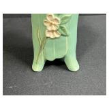 Pair of Vintage Weller Green Pottery Floral Vases