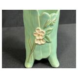 Pair of Vintage Weller Green Pottery Floral Vases