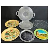 Collection of Vintage Souvenir and Decorative Serving Trays