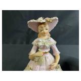 Vintage Ardalt Porcelain Lady Figurine (chipped lace) and Grand Piano Jewelry Box