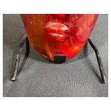 Handcrafted Red Glass Face Sculpture with Metal Stand