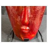 Handcrafted Red Glass Face Sculpture with Metal Stand