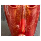 Handcrafted Red Glass Face Sculpture with Metal Stand