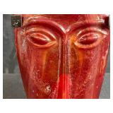 Handcrafted Red Glass Face Sculpture with Metal Stand