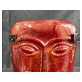Handcrafted Red Glass Face Sculpture with Metal Stand
