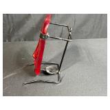 Handcrafted Red Glass Face Sculpture with Metal Stand