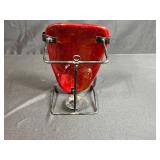 Handcrafted Red Glass Face Sculpture with Metal Stand