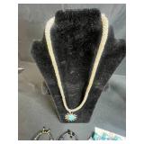 Collection of Glass and Beaded Jewelry with Mexico-Marked Alpaca Sun Pendant