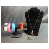 Set of 5 Assorted Vintage Bangles with Christmas Tree Pendants